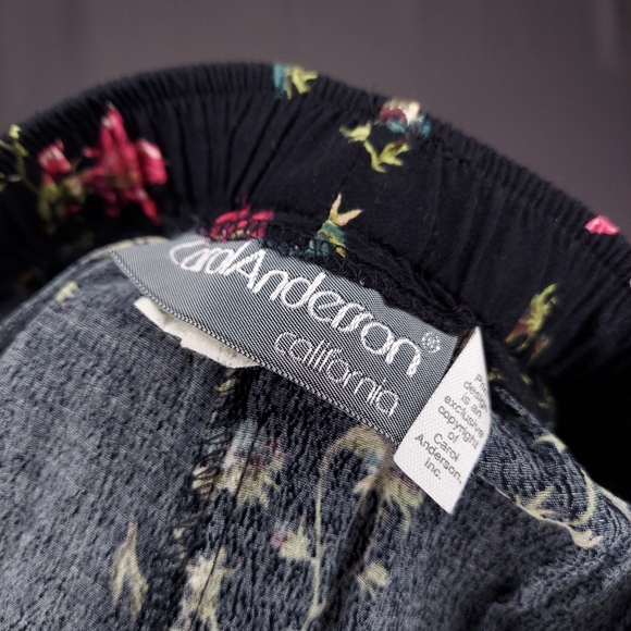 Carol Anderson vtg Dark Floral Pants 8 Elastic Waist Pullon Straight Leg 80s 90s - Picture 8 of 9